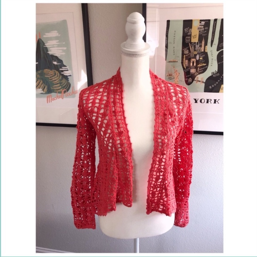 Crochet Open-Front Sweater | Salmon